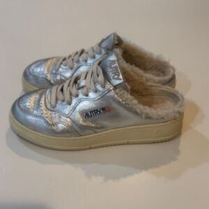 Women’s Silver Shearling-Lined Slip-On Sneakers